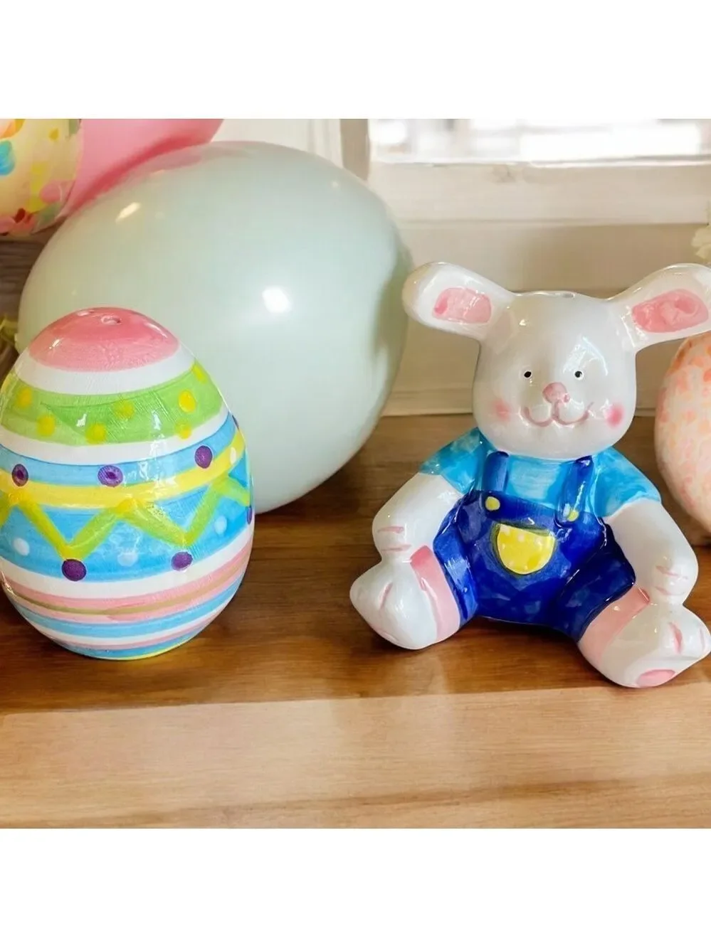 Easter Bunny and Egg Salt & Pepper Shaker Set, Vintage, Colorful & Fun!